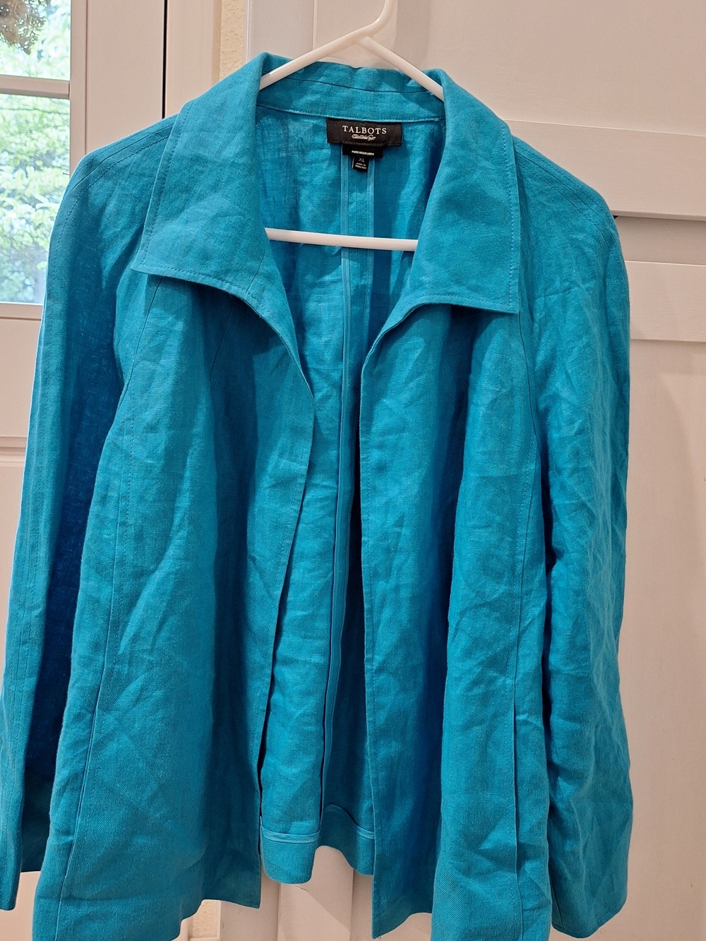 Talbots Teal Open-Front Linen Blazer